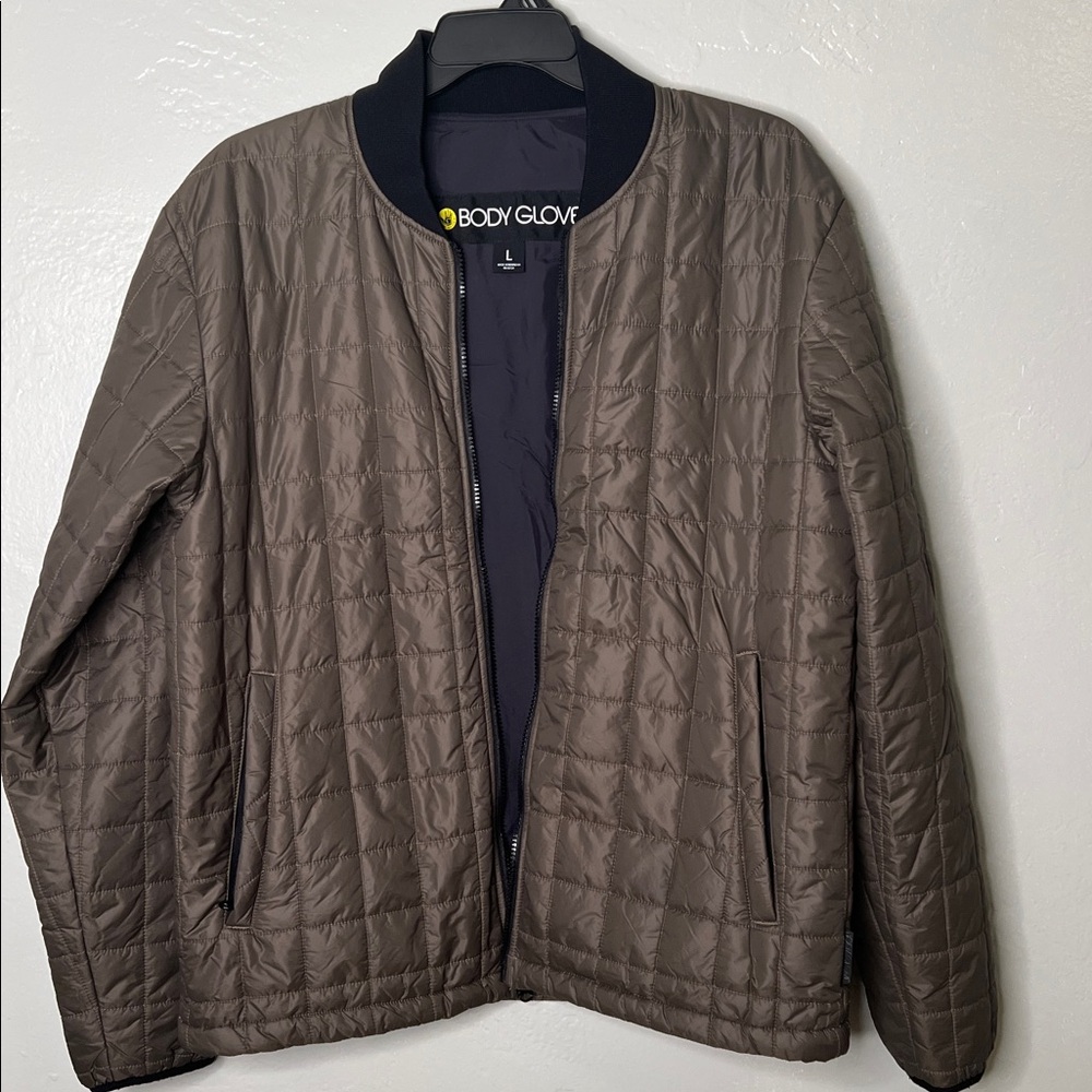 Body Glove Men’s Quilted Bomber Jacket Olive Zip Front Lightweight Size L - Picture 7 of 8
